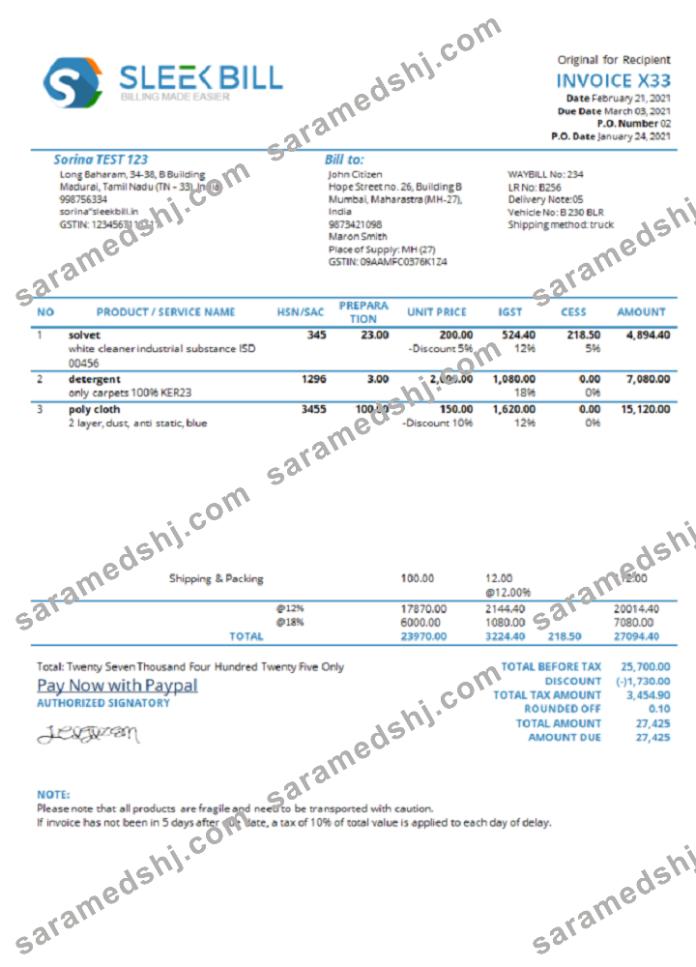 India Sleek Bill invoicing software company invoice